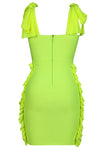 Fluorescent Green Crystal Bow Mini Bandage Dress
