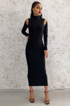 Full Sleeves Hollow Out Black Bodycon Bandage Dress - IULOVER