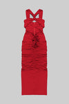 Gathered Cutout Midi Dress In Red