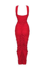 Gathered Cutout Midi Dress In Red