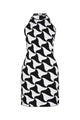 Geometric Print Sleeveless Mini Bandage Dress In Black Rose Red