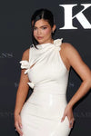 kylie Jenner Glam with Edgy Skintight Latex Gown In White Pink