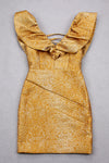 Gold Cloak Sleeves V Neck Ruffles Mini Dress