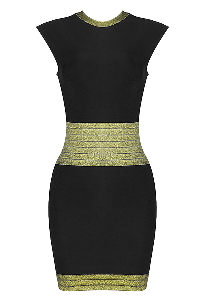 Gold Colorblock Sleeveless Cinch Waist Bodycon Dress