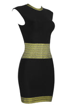 Gold Colorblock Sleeveless Cinch Waist Bodycon Dress