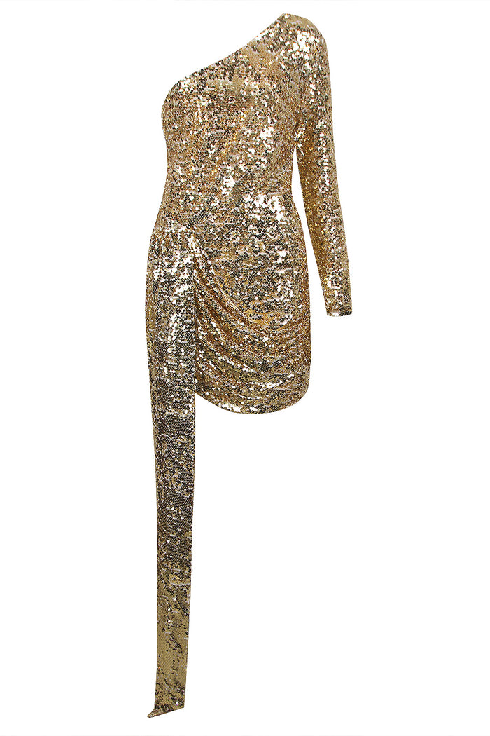 One Shoulder Sequin Mini Dress IULOVER One Shoulder Sequin Mini Dress IULOVER
