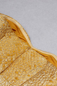 Gold Strapless Split Midi Dress