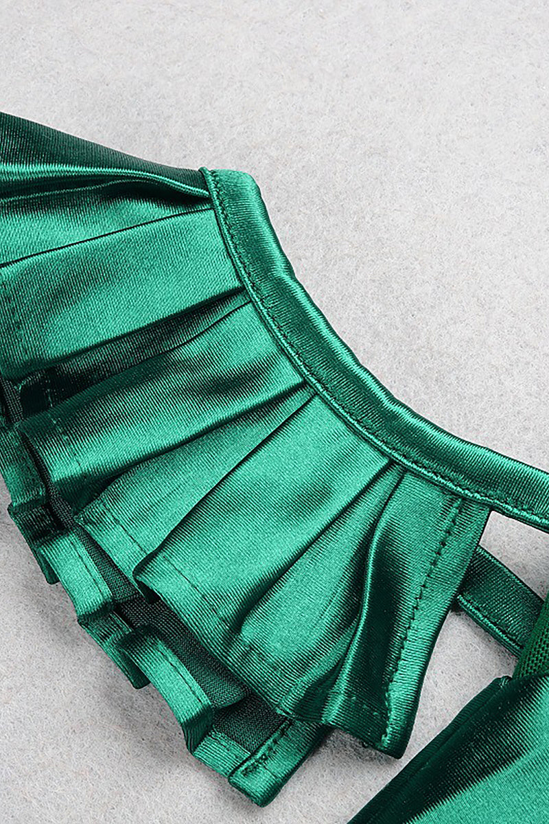Green One-Shoulder Sleeveless Panel Mesh Maxi Dress