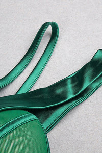 Vestido maxi verde de malha com painel sem mangas de um ombro
