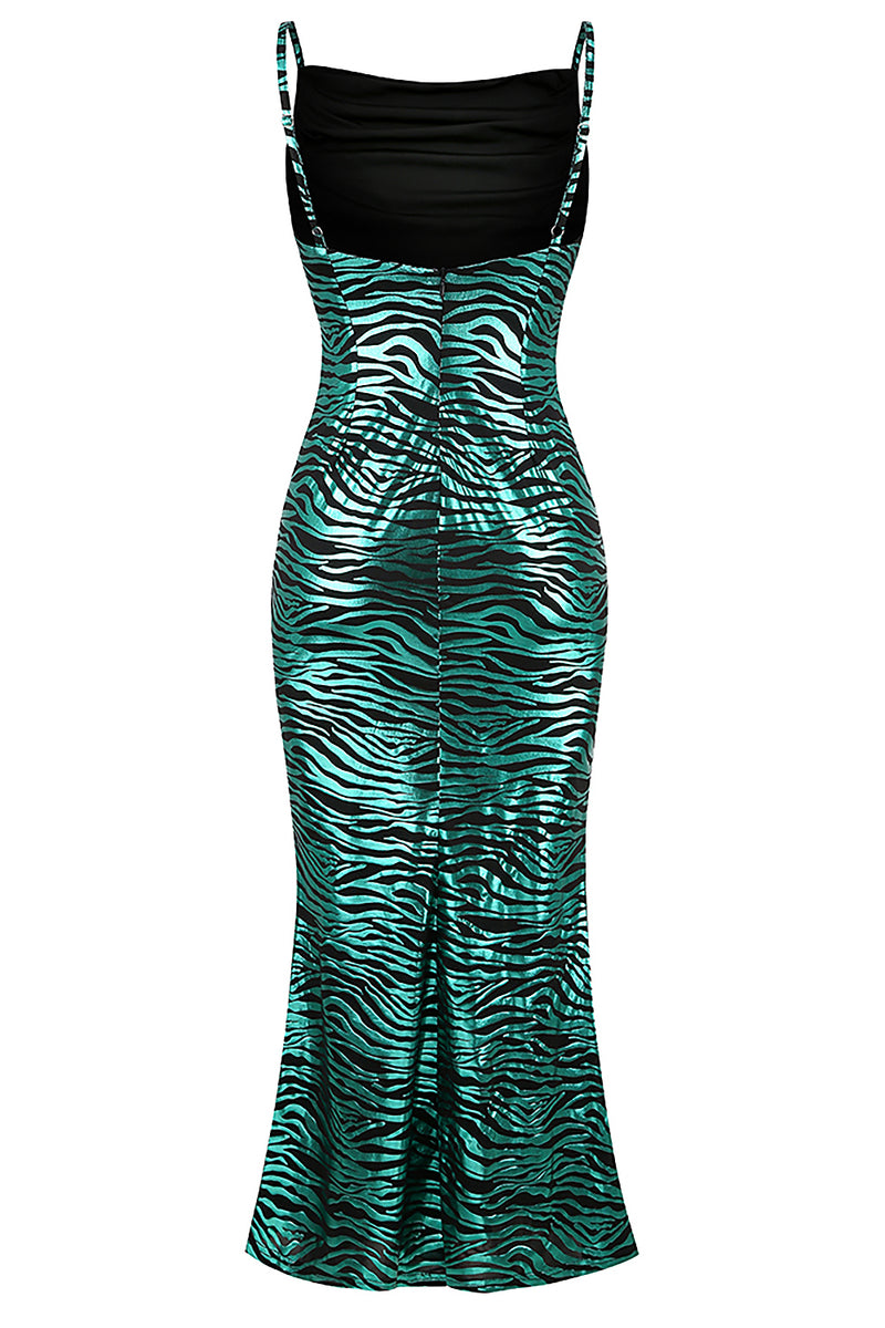 Green Strappy V-Neck Zebra Print Maxi Dress