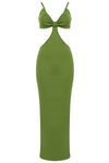 Green V Neck Spaghetti Strap Ankle Length Bandage Dress - IULOVER