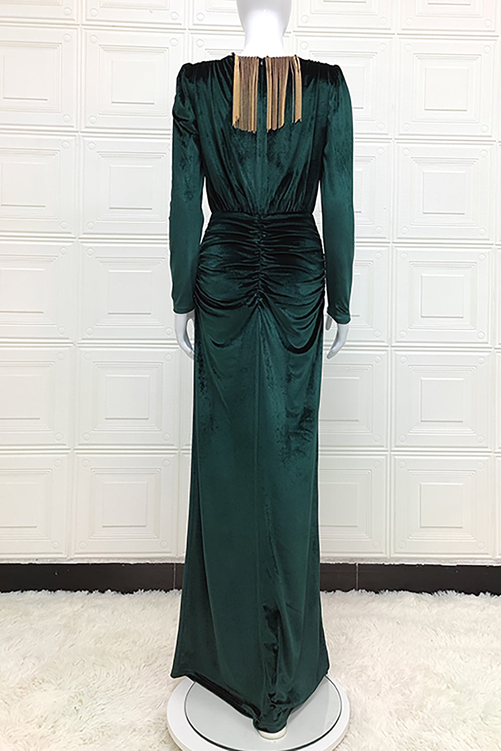 Green Velvet V Neck Gown IULOVER Green Velvet V Neck Gown IULOVER