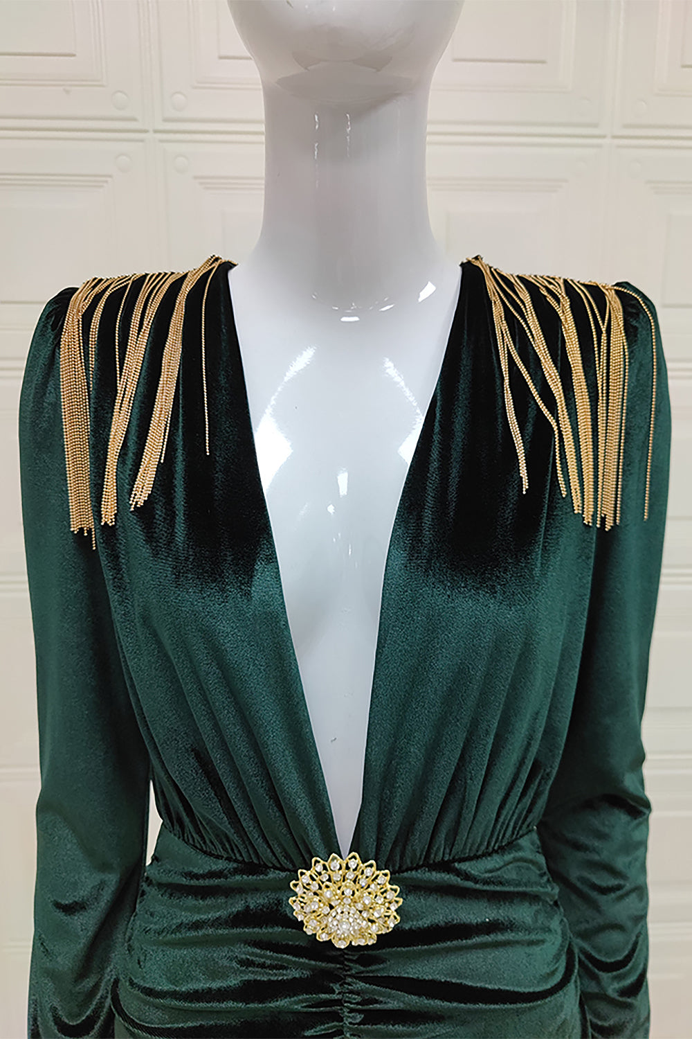 Green Velvet V Neck Gown IULOVER Green Velvet V Neck Gown IULOVER