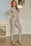Long Sleeve High Neck Belt Tights Hollow Jumpsuit - IULOVER
