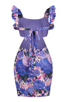 High Tide Frilled Purple Ikat Floral Mini Dress
