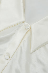 Ivory Fluffy Long Sleeve V-Neck High Waist Mini Dress - IULOVER