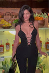 Kylie Jenne - Black Plunging Corset Lace-up Jumpsuit