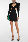 Lace Trimmed Wool Blend Mini Dress In Black