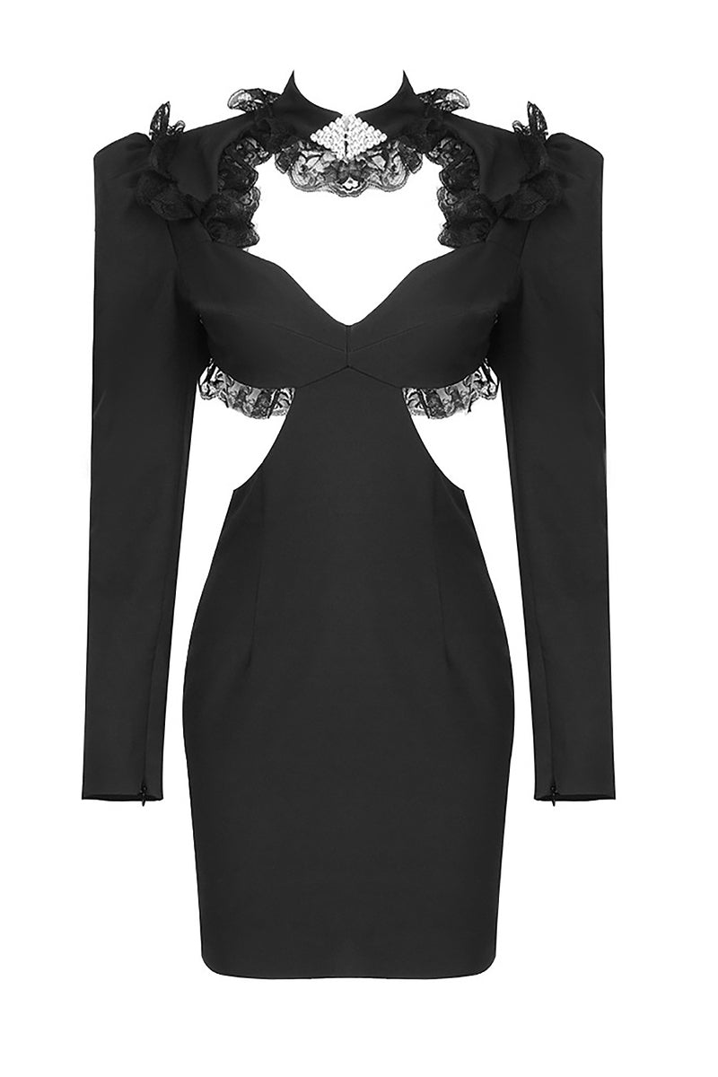 iulover Strapless Sequin Feather Trim Mini Dress in Black Xs / Black
