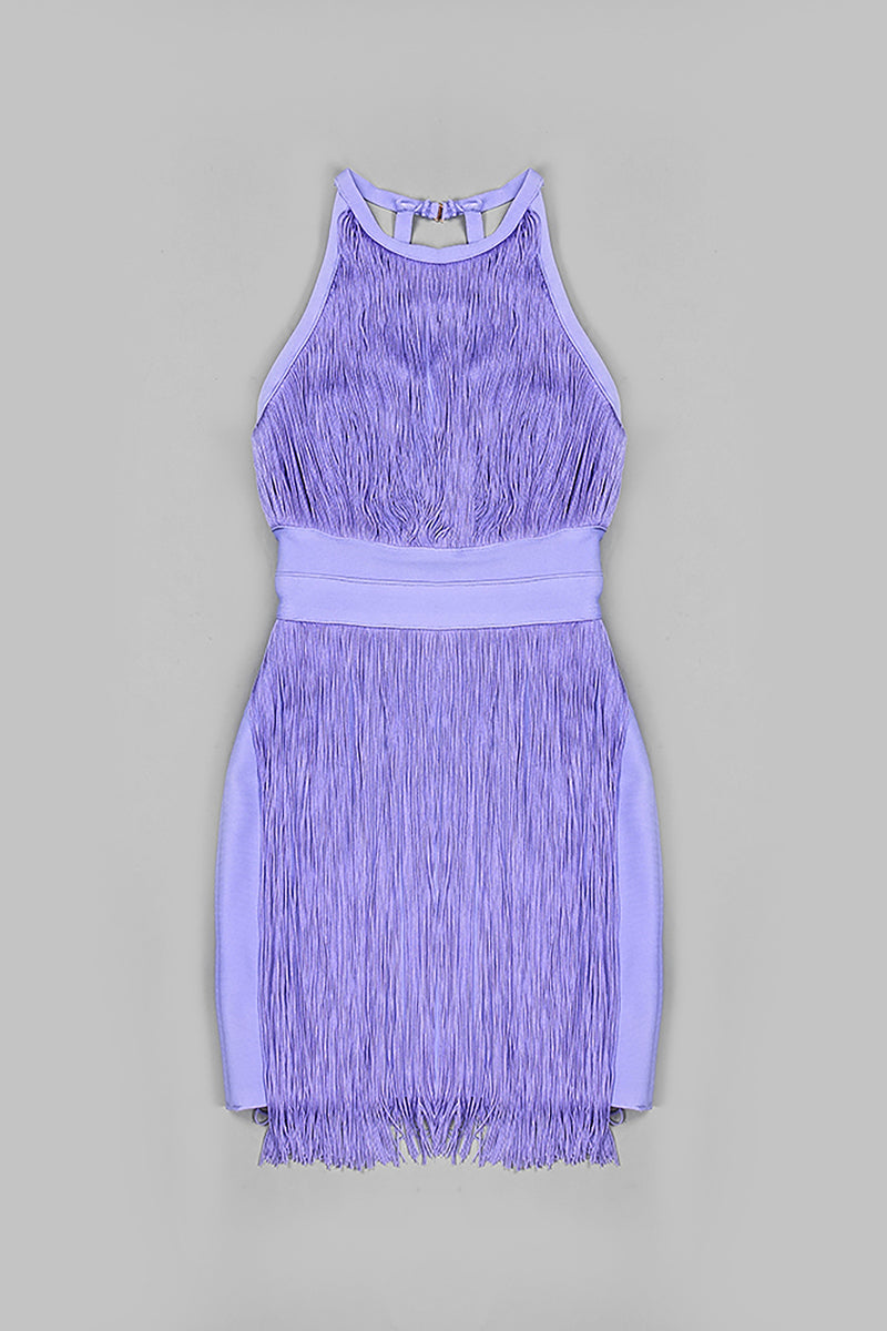 Halter Tassel Backless Mini Bandage Dress In Lavender