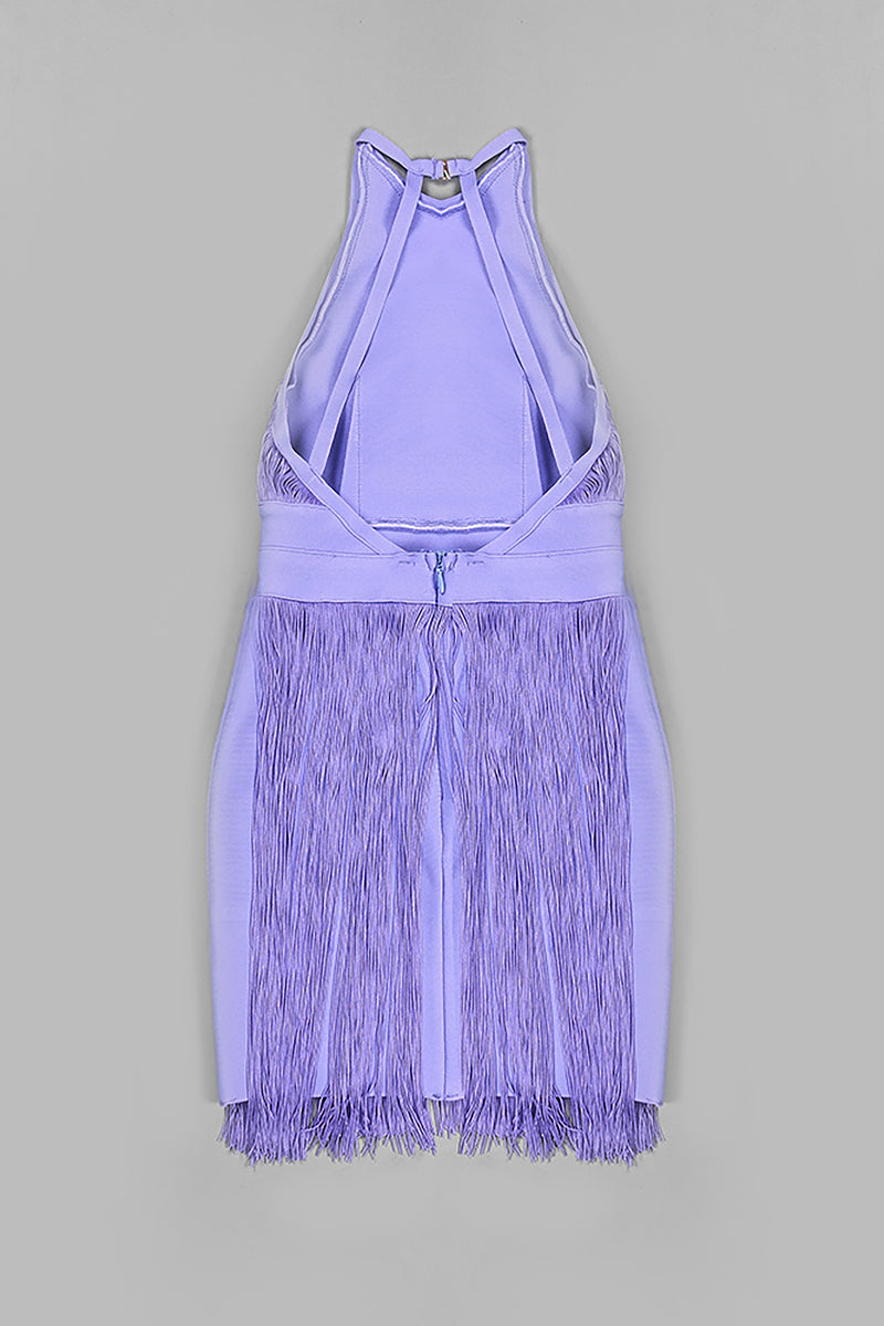 Halter Tassel Backless Mini Bandage Dress In Lavender