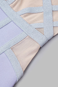 Vestido mini bandagem vazado brilhante com tiras e decote em V em lavanda