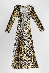 Vestido maxi com estampa de leopardo sem costas vazadas