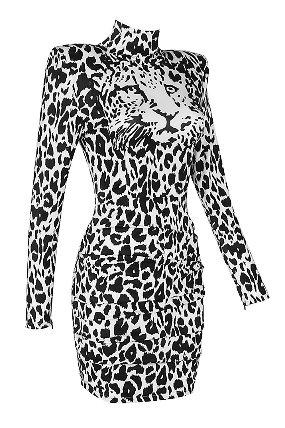 Mini vestido de manga comprida com estampa de leopardo