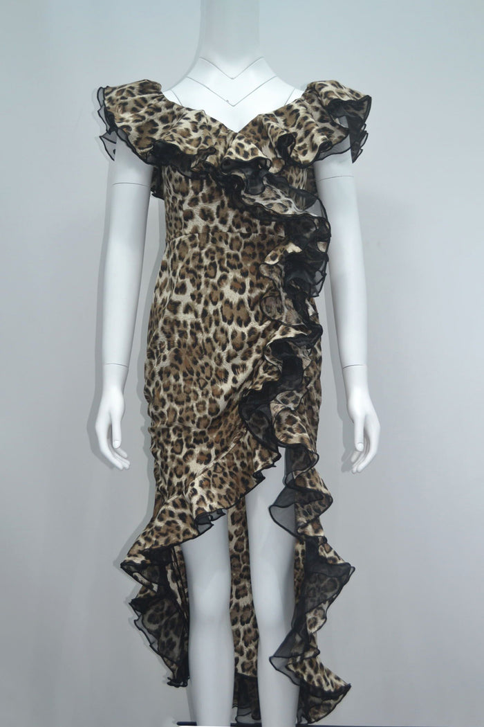 Leopard Print One-Shoulder Short Sleeved Dress