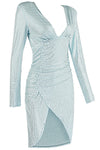 Deep V-Neck Long Sleeve Fold Split Diamond Party Dress - iulover