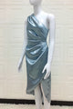 Light Blue One Shoulder Asymmetric Silky pendant dress