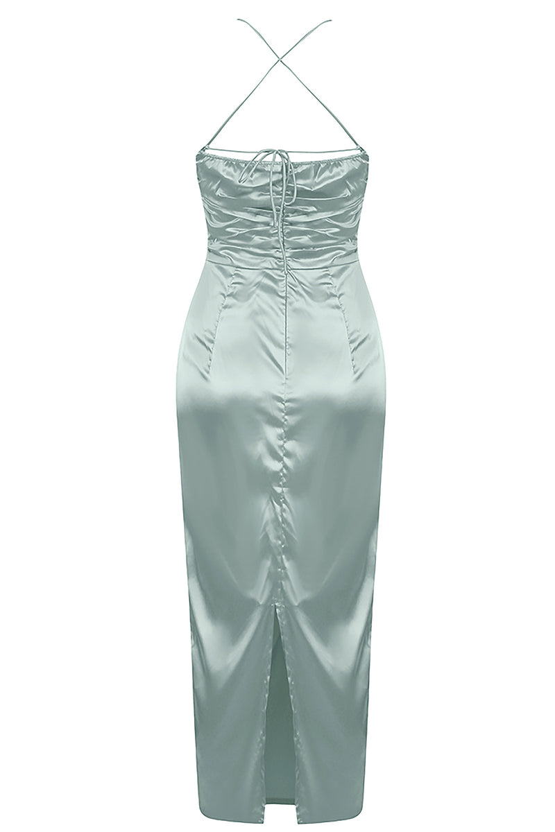 Light Green Strappy Backless Pleated Midi Dress