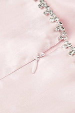 Light Pink / Rose Red V-neck Spaghetti Straps Diamond Mini Dress - IULOVER