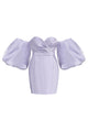 Off The Shoulder Puff Sleeve Draped Mini Dress In Pink Light Purple - IULOVER