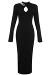 Black Full Sleeves Hollow Out Mid Bandage Dress - IULOVER