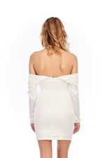 Long Sleeve Off Shoulder White Mini Bandage Dress - IULOVER