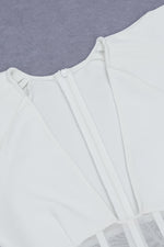 White V-neck Puff Sleeve Mesh Patchwork Bandage Dress - IULOVER