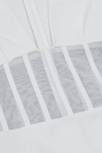 White V-neck Puff Sleeve Mesh Patchwork Bandage Dress - IULOVER