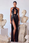 Luxury Black Sequins Hollow Backless High Split Maxi Dress