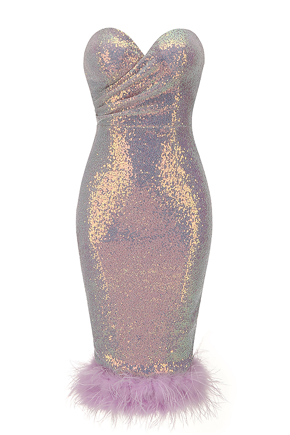 Strapless Feather Sequin Glitter Dress Lavender / Medium Strapless Feather Sequin Glitter Dress Lavender / Medium