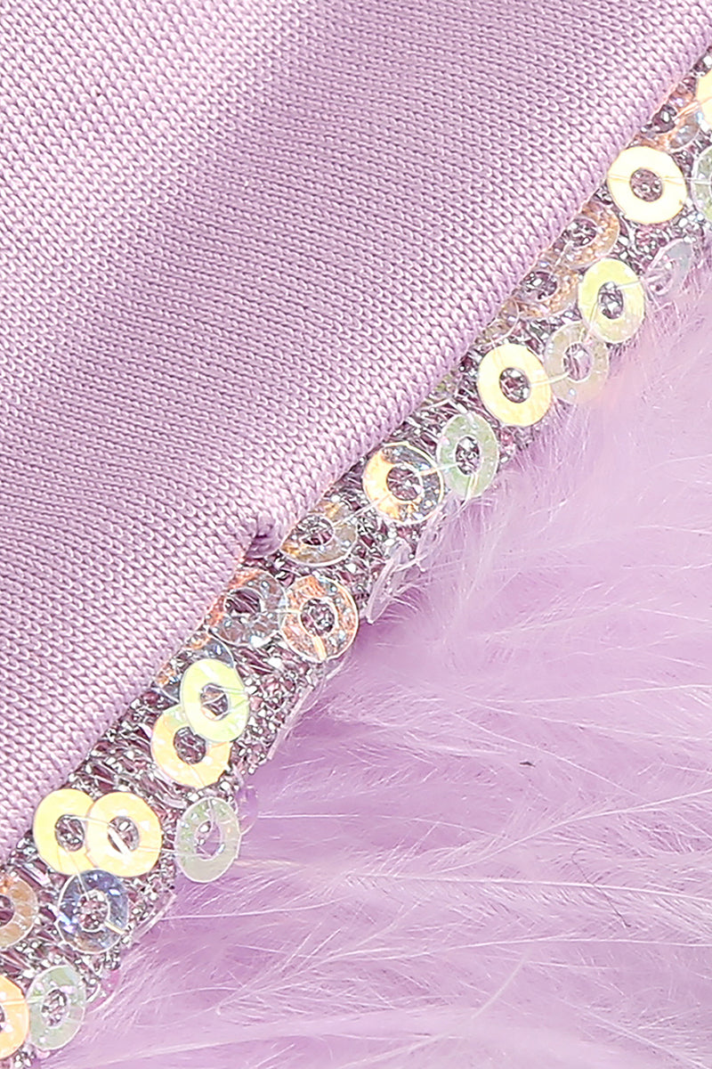 Luxury Feather Glitter Sequin strapless Slim Dress In Lavender