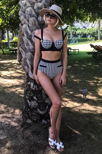 Luxo Houndstooth Corset Bandage Bikini Set Maiô