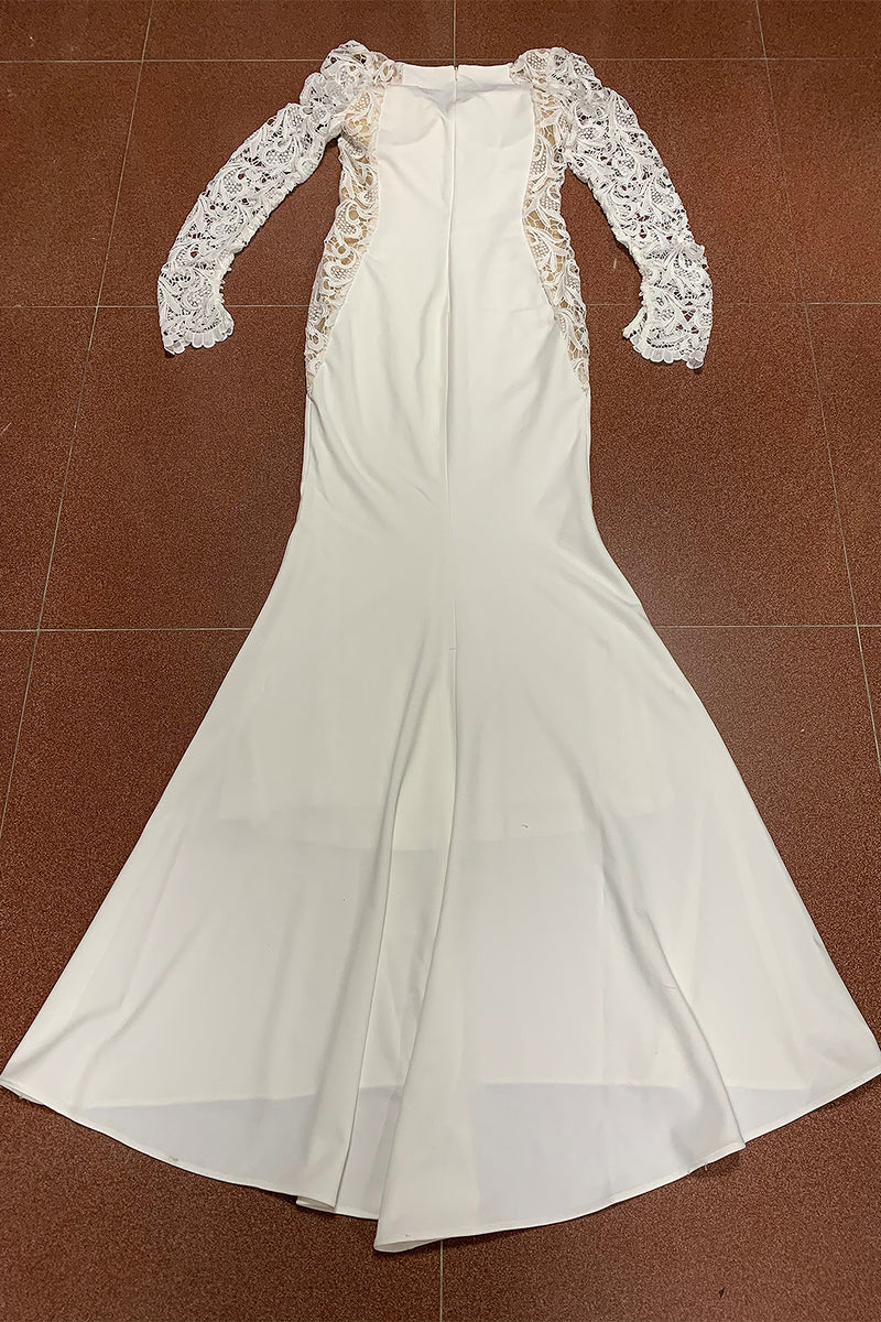 Luxury and Graceful White Lace Long Sleeves Mermaid Trumpet Wedding Dress