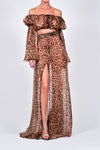 Maxi Skirt Set Leopard Print Silk Two Pieces Set