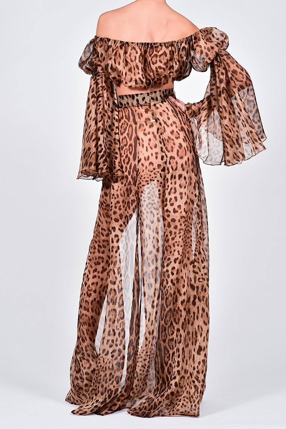 Conjunto de falda larga Conjunto de dos piezas de seda con estampado de leopardo