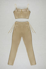 Nude PU Leatherette Pieces Strappy Short Top High Waist Party Two Piece Set