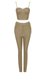 Nude PU Leatherette Pieces Strappy Short Top High Waist Party Two Piece Set