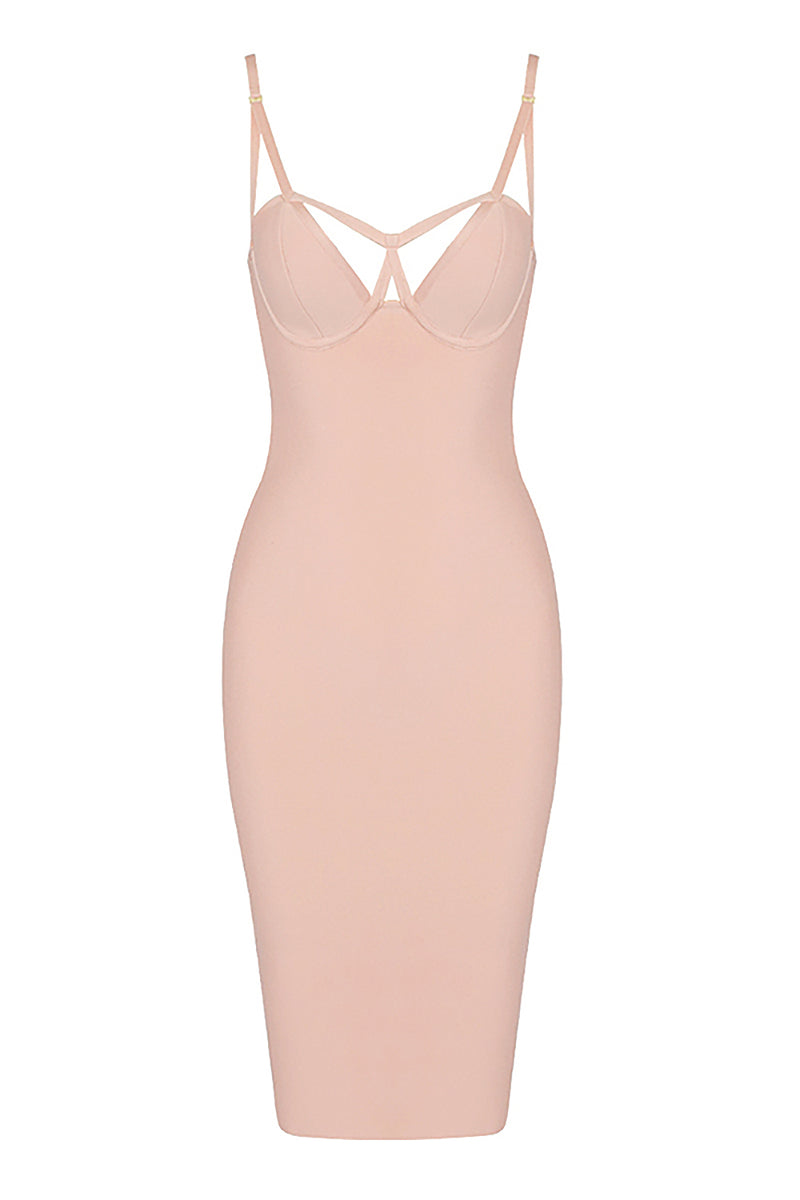 Nude Strappy Hollow Out Bandage Dress