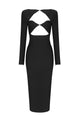 O-Neck Long Sleeve Hollow out Midi Bandage Dress In Pink Black White