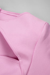 Vestido midi com decote em O e manga comprida vazado em rosa preto branco